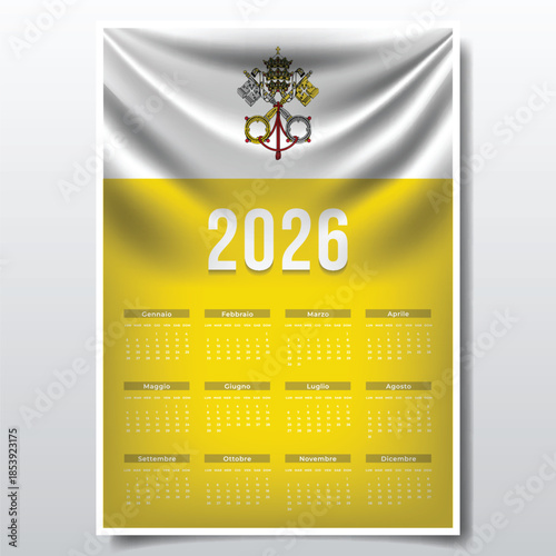 2026 Printable Calendar Design with VATICAN Flag Theme, Patriotic  VATICAN Yearly Planner Template