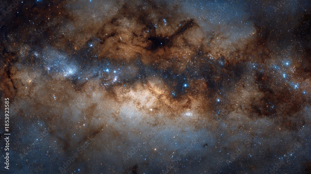 Fototapeta premium Bright stars shine among clouds of gas in a galaxy far from Earth. This view shows the beauty of space during an observation in a dark area away from city lights