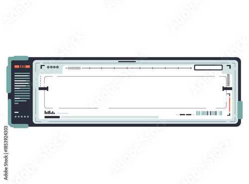 futuristic flat design screen element with data display and minimal UI components, ideal for technology and user interface concepts.
