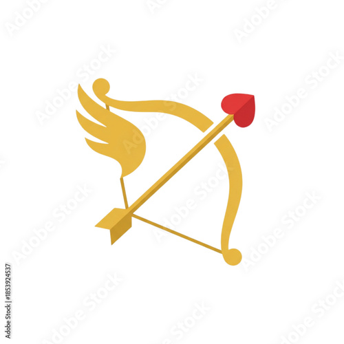 Cupid's Golden Bow and Arrow with Heart-Shaped Arrowhead, Symbolizing Love and Valentine's Day