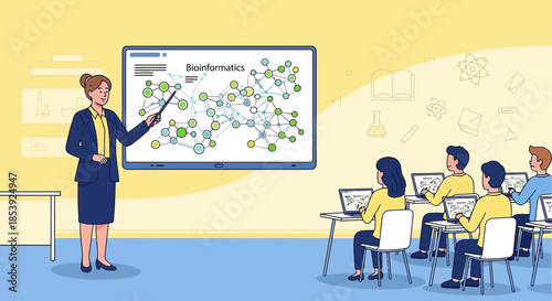 Bioinformatics classroom session presenting molecular networks and computational biology