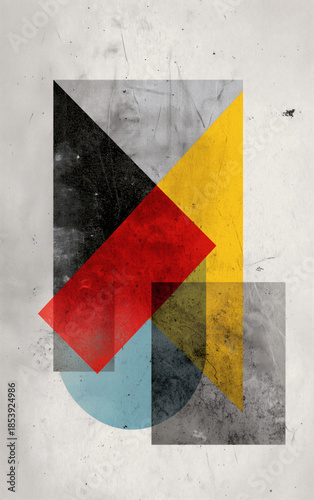 Abstract Geometric Composition with Primary Colours on Gritty Paper Texture
