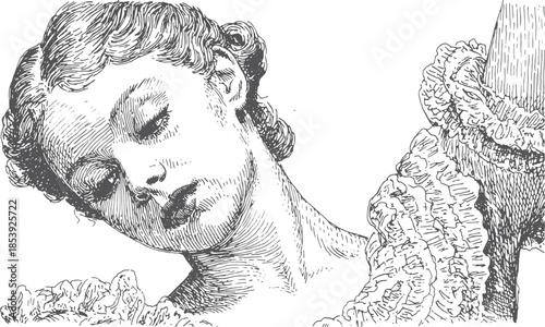 Illustration of a ballet dancer in black and white. Elegant vector artwork, showcasing a graceful female pose and ornate dress in detail.