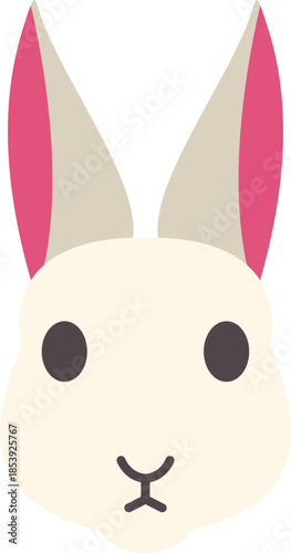 Adorable white easter bunny rabbit head with pink inner ears, facing forward, perfect for spring celebrations and children's designs