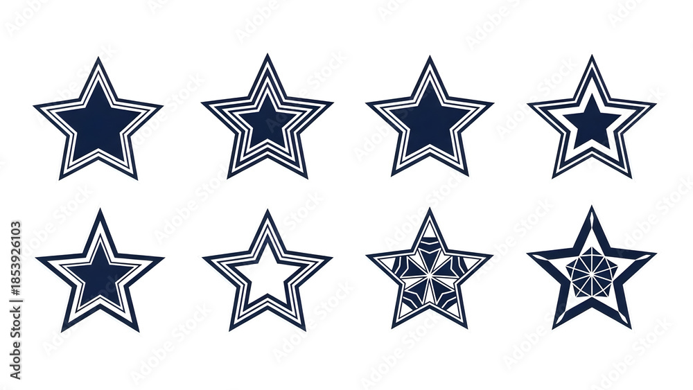 Fototapeta premium Blue Star Icons Set Isolated on White Background