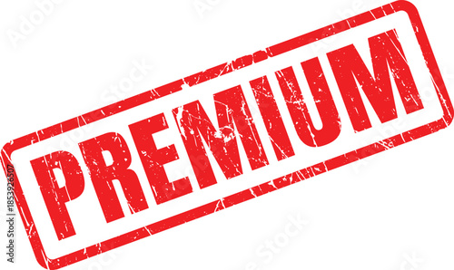 Striking red grunge rubber stamp with PREMIUM text against a crisp white backdrop suggests high value