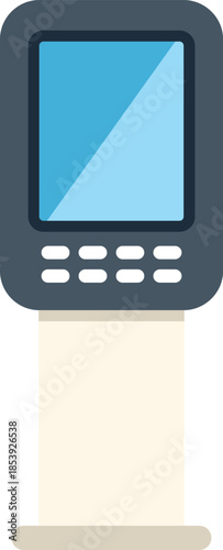 Modern information kiosk with blank screen standing indoors, providing guidance and assistance