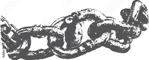 Chain links in a vintage style. Black and white vector illustration with a simple texture, depicting strength and durability.