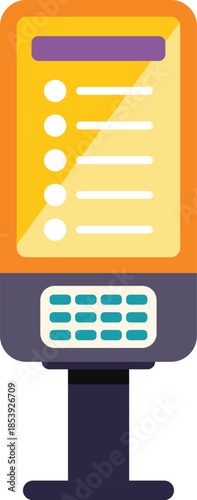 Illustration of a touch screen display showing menu options, for restaurants, self service, or public information