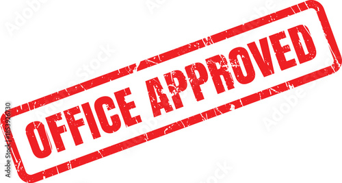Vibrant red rubber stamp effect clearly displaying the words OFFICE APPROVED on a bright white surface