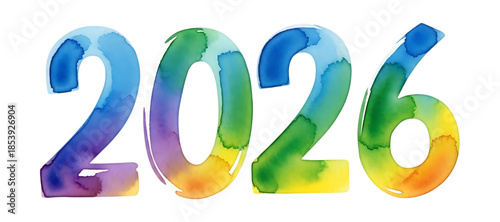 Vibrant New Year Celebration with Rainbow Numbers and Watercolor Effect in Modern Typography