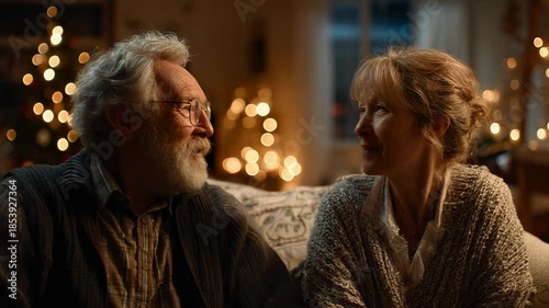 Elderly couple sharing tender moment at home