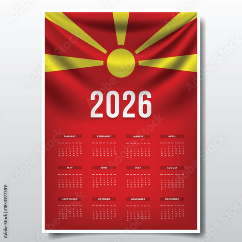 2026 Printable Calendar Design with North Macedonia Flag Theme, Patriotic  North Macedonia Yearly Planner Template