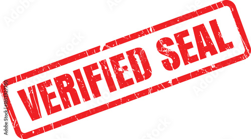 A grunge style red rubber stamp with the bold word VERIFIED SEAL on a clean white background