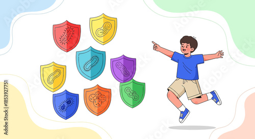 Empowering childrens defense against germs healthy immune system cartoon concept