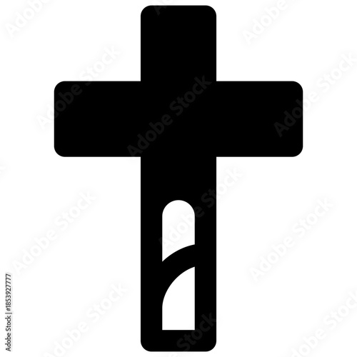 Cross. Outlined stroke vector icon with black-filled details.