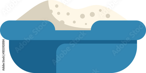 Blue litter box filled with absorbent cat litter, providing a designated space for a cat's bathroom needs