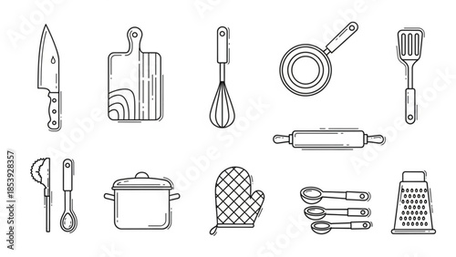 Kitchen Tools Outline Icon Set