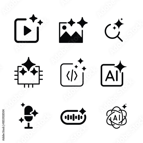 AI Enhanced Technology and Media Icons