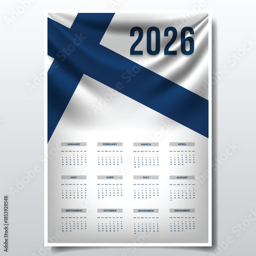 2026 Printable Calendar Design with FINLAND Flag Theme, Patriotic  FINLAND Yearly Planner Template