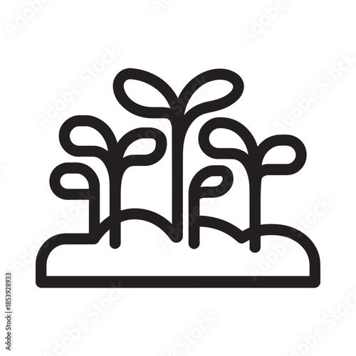 Simple black and white line drawing of sprouting plants or seedlings