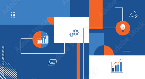 Abstract Business Strategy Concept with Icons: Growth Charts, Lightbulb, Gears, Security Camera