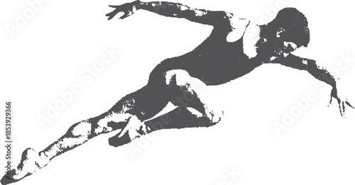 Athlete in a dynamic leap, showcasing movement and expression. Simple vector illustration in black and white, designed as a graphic set.