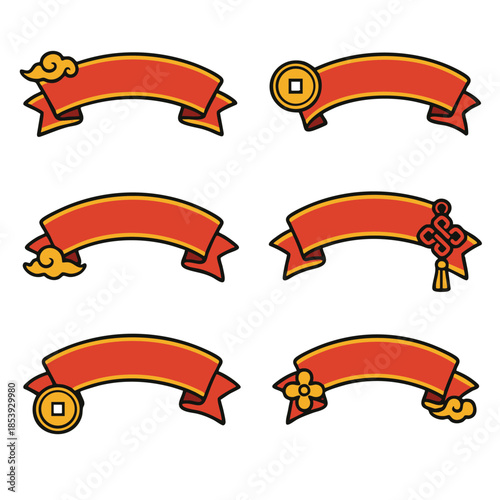 Red banner ribbon cloud coin knot flower with festive charm for lunar celebration