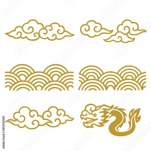 Golden cloud wave pattern dragon head decorative with calm mood