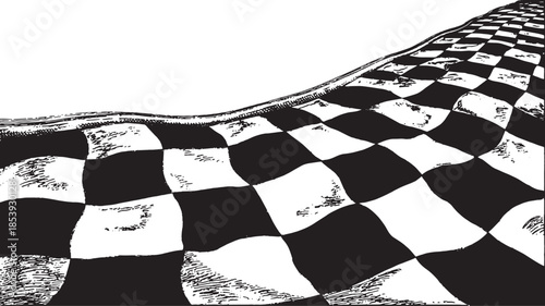 Checkered pattern in black and white. The geometric design features a wavy surface, suitable for backgrounds and illustrations in a vector format.
