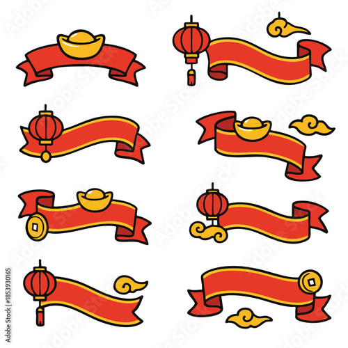 Red banner gold lantern cloud coin festive Chinese New Year