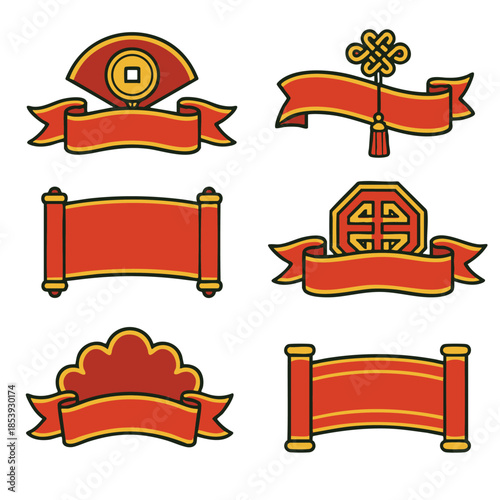 Red banner gold border ribbon festival Chinese