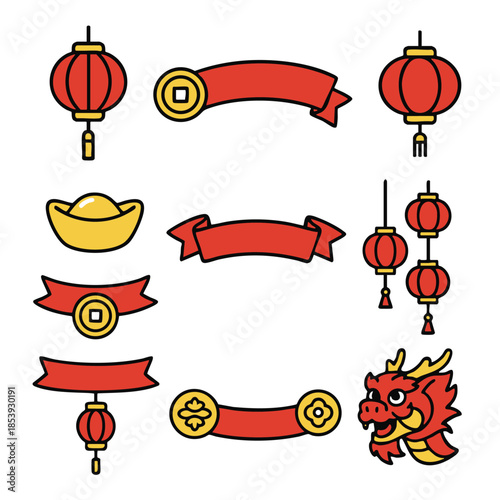 Red lantern gold coin red banner dragon head festival joy