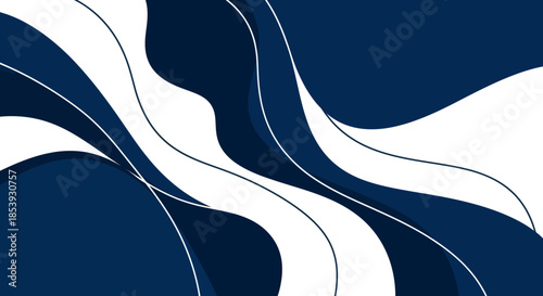 Abstract Waves, Navy Blue and White Flowing Background, Modern Design