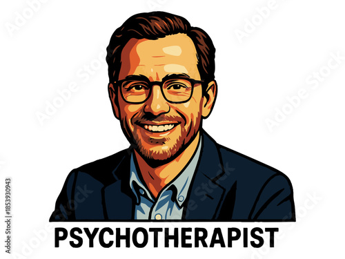 cheerful male psychotherapist in a blazer and glasses. Generative ai vector colorful pop art illustration.