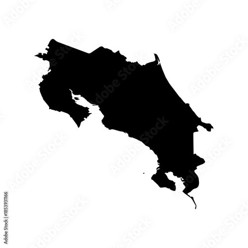 Black Silhouette Map of COSTA RICA Isolated on Transparent Background Minimal Geographic Illustration