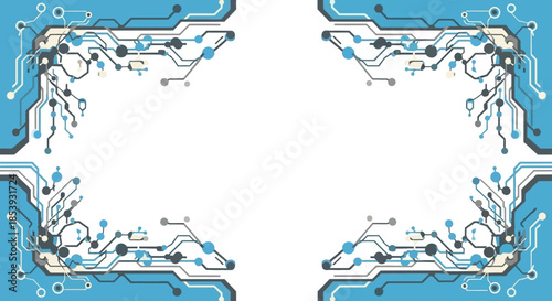 Digital circuit board pattern, technological background, blue and grey electronics design