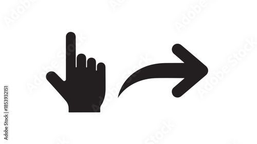 Cursor Hand and Direction Arrow Solid Icon for Navigation and User Interface Vector