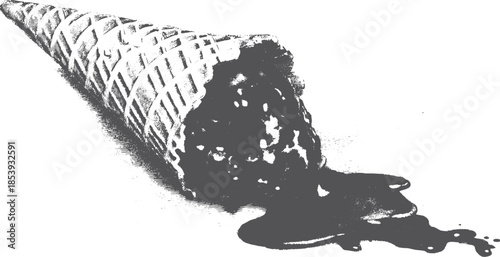 Ice cream cone with melted chocolate dripping. Simple vector illustration representing a sweet dessert set.