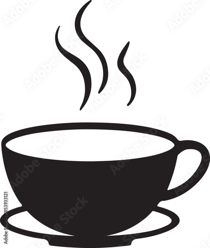 Minimal silhouette style vector tea cup logo design featuring clean black shapes, simple elegant line art, modern minimalist beverage icon ideal for café branding, tea shops, organic drink labels, pac