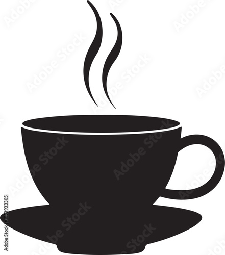 Minimal silhouette style vector tea cup logo design featuring clean black shapes, simple elegant line art, modern minimalist beverage icon ideal for café branding, tea shops, organic drink labels, pac
