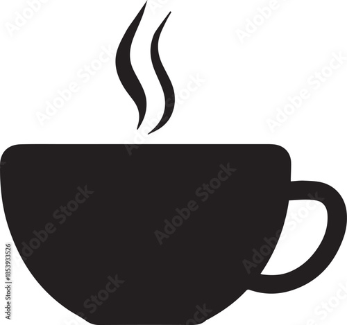 Minimal silhouette style vector tea cup logo design featuring clean black shapes, simple elegant line art, modern minimalist beverage icon ideal for café branding, tea shops, organic drink labels, pac