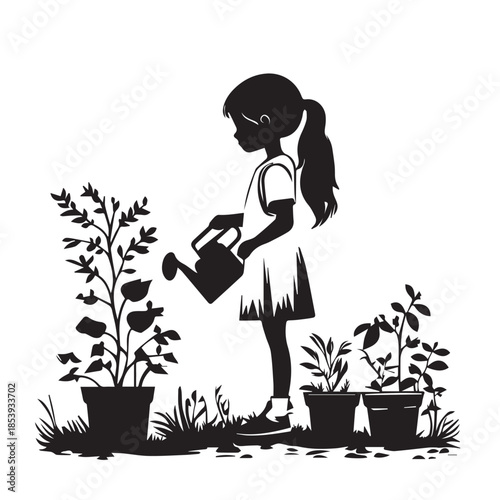 girl watering plants