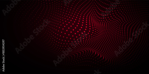 Futuristic digital wave with dots. Dark cyberspace. Abstract music background. Big data visualisation with particle flow. 3d rendering.