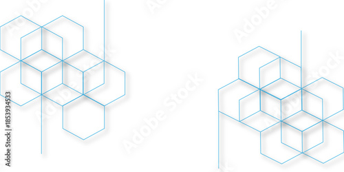 Abstract white background with blue hexagons seamless pattern and geometric in vector design. Futuristic blue neon honeycombs. Modern technology design .Minimal style website banner, decoration .