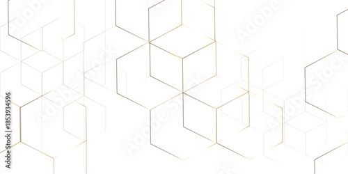 Abstract white background with gold hexagons seamless pattern and geometric in vector design. Futuristic blue neon honeycombs. Modern technology design .Minimal style website banner, decoration .