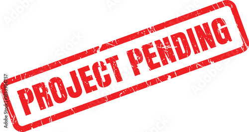 A clear visual of a red rectangular textured rubber stamp featuring the prominent phrase PROJECT PENDING on a clean white background