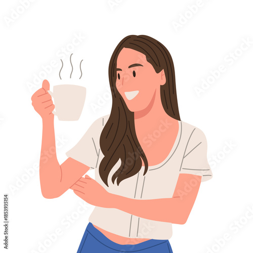 Men and women drinking coffee and tea in different poses, enjoying hot beverages during daily routines. Flat vector illustration set showing people relaxing with cups and mugs at home, office, or cafe