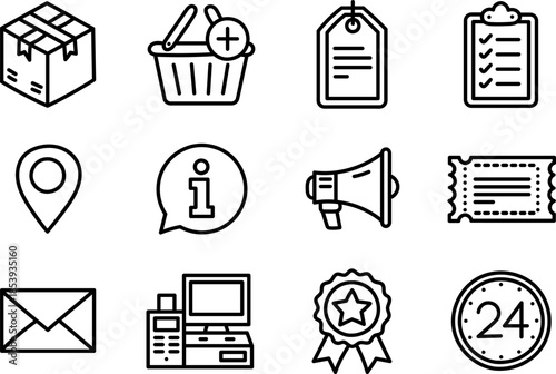 Hand Drawn Customer Service and Business Icons Set with Delivery Support and Communication Symbols