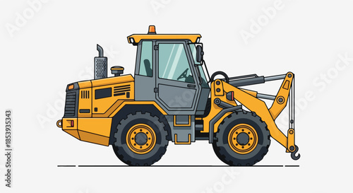 Detailed vector illustration of a robust backhoe loader for heavy construction and earthmoving projects